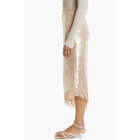 Simkhai Amrita Sequin Lace Midi Slit Slip Long Skirt Ginger Root Tan Nude - Picture 5 of 12